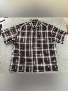 Caltop Shirt Mens 6XL Brown Plaid Lowrider OG Style Biker Polyester Made In USA